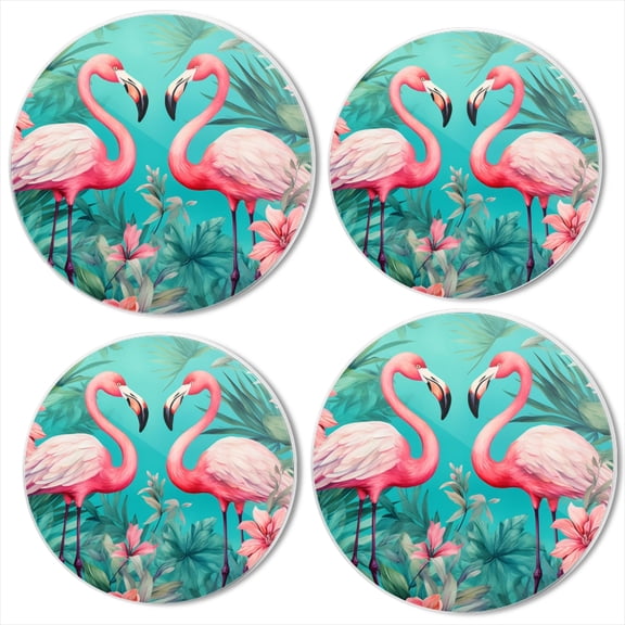 Bahomeck Gas Stove Burner Cover Set Of 4,Pink Flamingos In The Tropical Jungle Metal Electric Stove Burner Covers,Protecting Gas Stoves,Kitchen Decor，8 Inch And 10 Inch