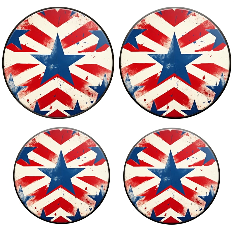 BaHomeck Electric Stove Burner Covers Set of 4,Round Metal Gas Stove Burner Covers 8 Inch and 10 Inch,Kitchen Decor,Red And Blue Stars Forming American Flag Pattern