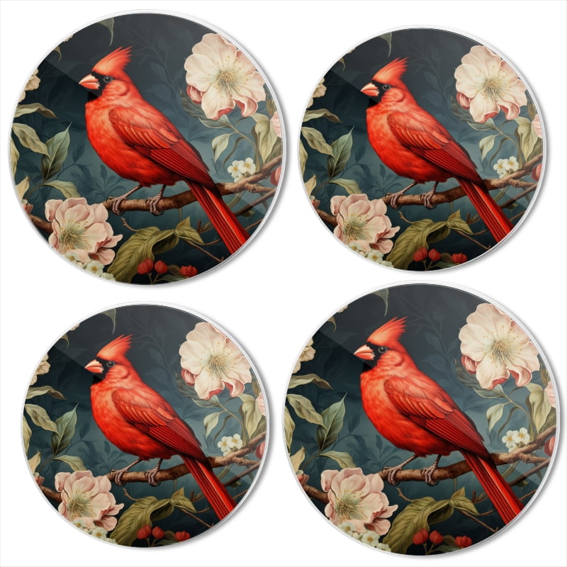 Bahomeck Gas Stove Burner Cover Set Of 4,Red Cardinal Bird Perched On Apple Tree Branch Metal Electric Stove Burner Covers,Protecting Gas Stoves,Kitchen Decor，8 Inch And 10 Inch