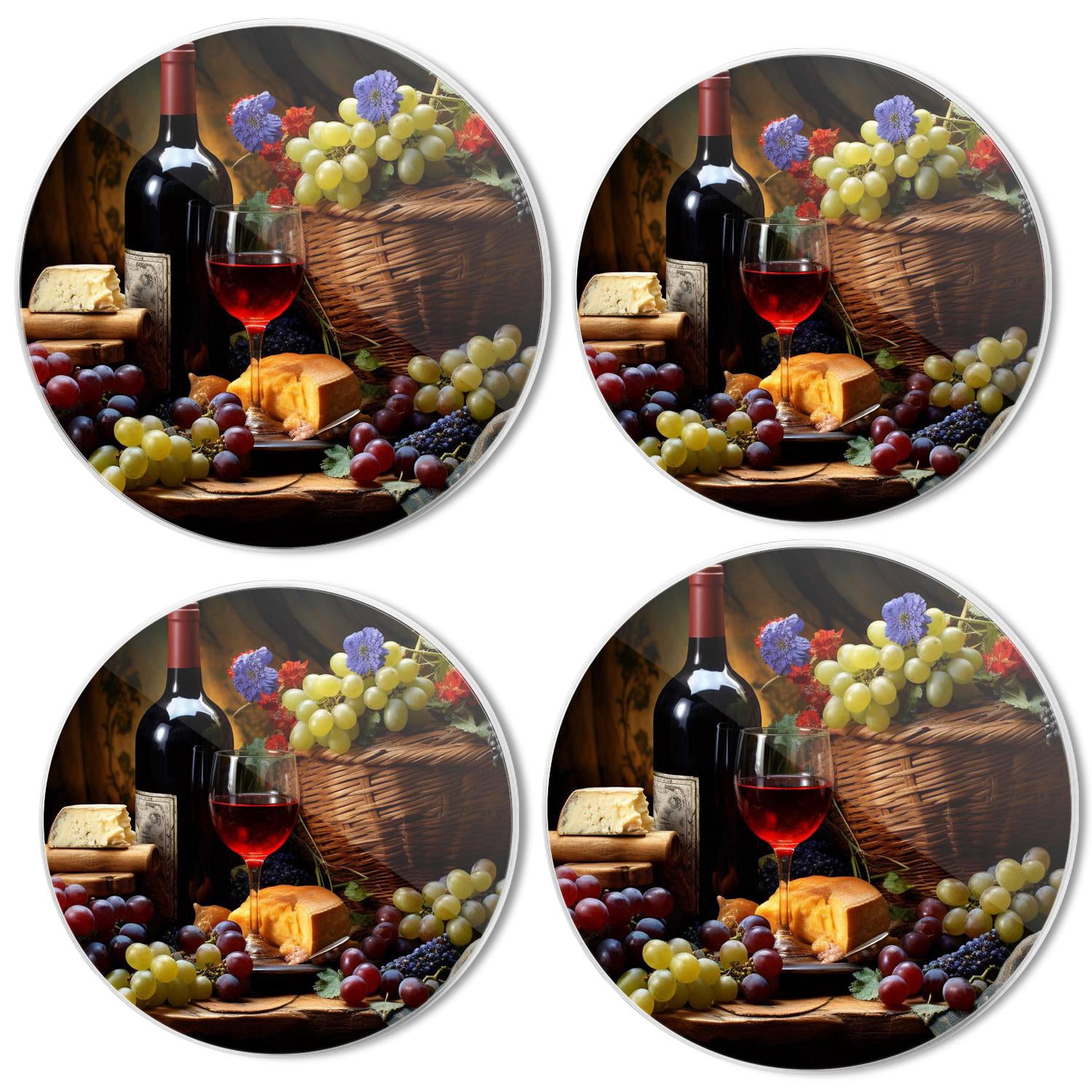 Bahomeck Gas Stove Burner Cover Set Of 4，Red Wine & Fruit Grapes And Apples Metal Stove Burner Covers，Electric Stove Burner Covers,Protecting Gas Stoves,Kitchen Decor，8 Inches And 66 Inches