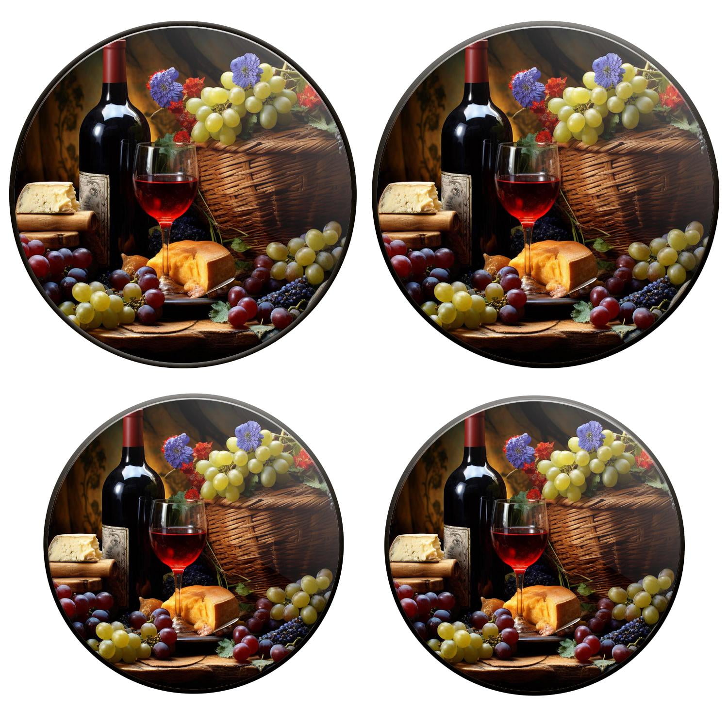 Bahomeck Gas Stove Burner Cover Set Of 4，Red Wine & Fruit Grapes And Apples Metal Stove Burner Covers，Electric Stove Burner Covers,Protecting Gas Stoves,Kitchen Decor，8 Inches And 98 Inches