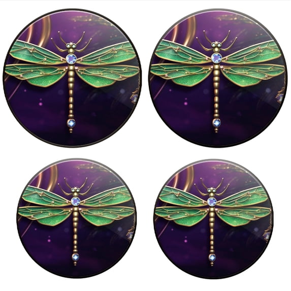 BaHomeck Electric Stove Burner Covers Set of 4,Round Metal Gas Stove Burner Covers 8 Inch and 10 Inch,Kitchen Decor,Render Of Dragonfly With Large Green Wings And Golden Elements