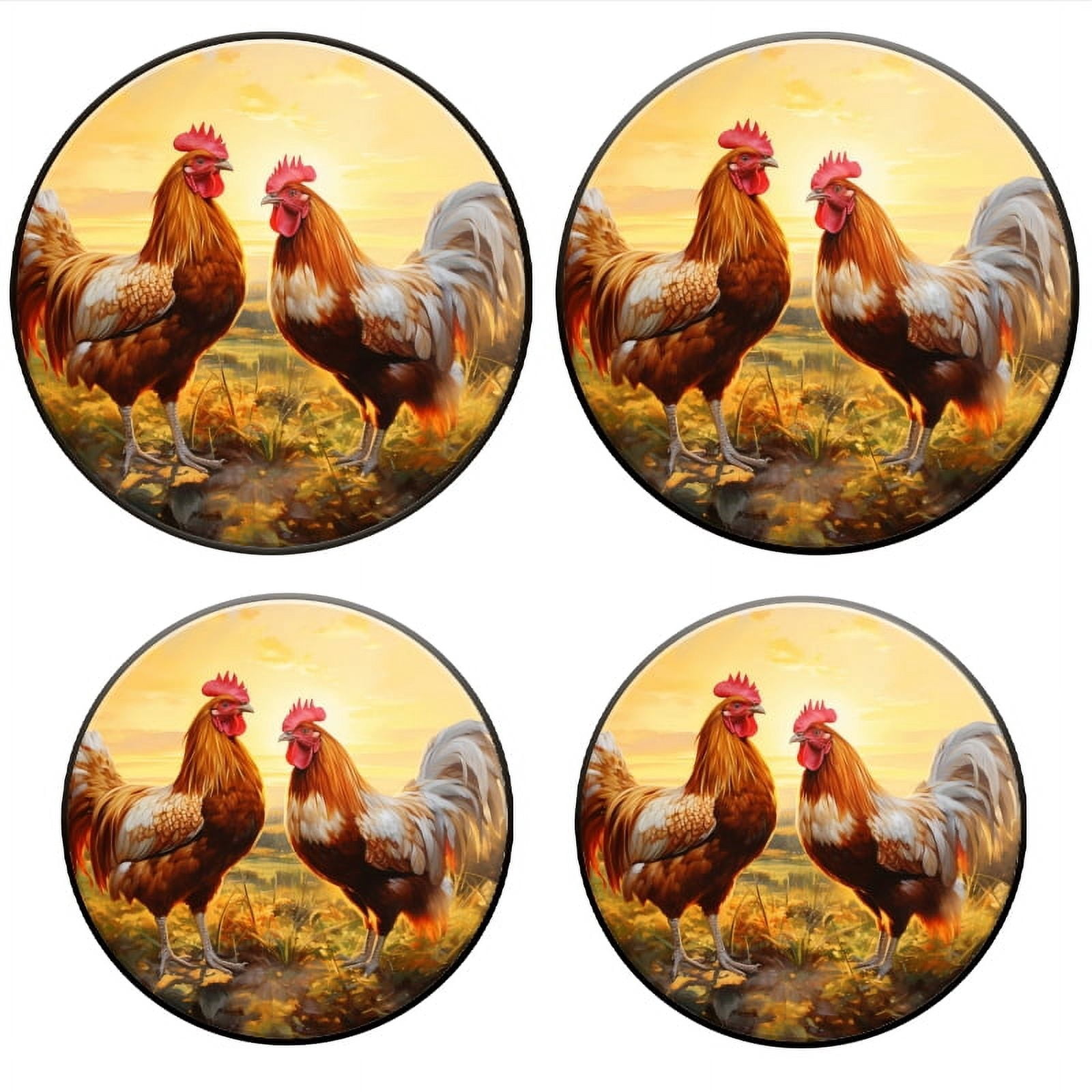 Bahomeck Gas Stove Burner Cover Set Of 4,Roosters In The Morning Sun With Beautiful Field Metal Electric Stove Burner Covers,Protecting Gas Stoves,Kitchen Decor，8 Inch And 10 Inch