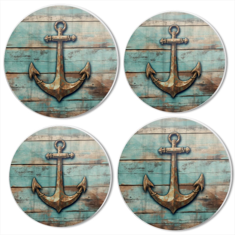 Bahomeck Gas Stove Burner Cover Set Of 4,Rustic Wood Background With Anchor And Nautical Elements Metal Electric Stove Burner Covers,Protecting Gas Stoves,Kitchen Decor，8 Inch And 10 Inch