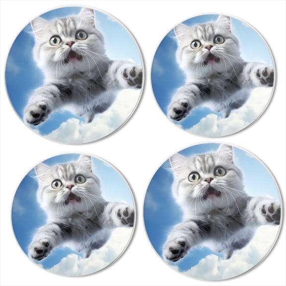 Bahomeck Gas Stove Burner Cover Set Of 4,Silver British Shorthair Cat Flying In The Sky With Clouds Metal Electric Stove Burner Covers,Protecting Gas Stoves,Kitchen Decor，8 Inch And 10 Inch