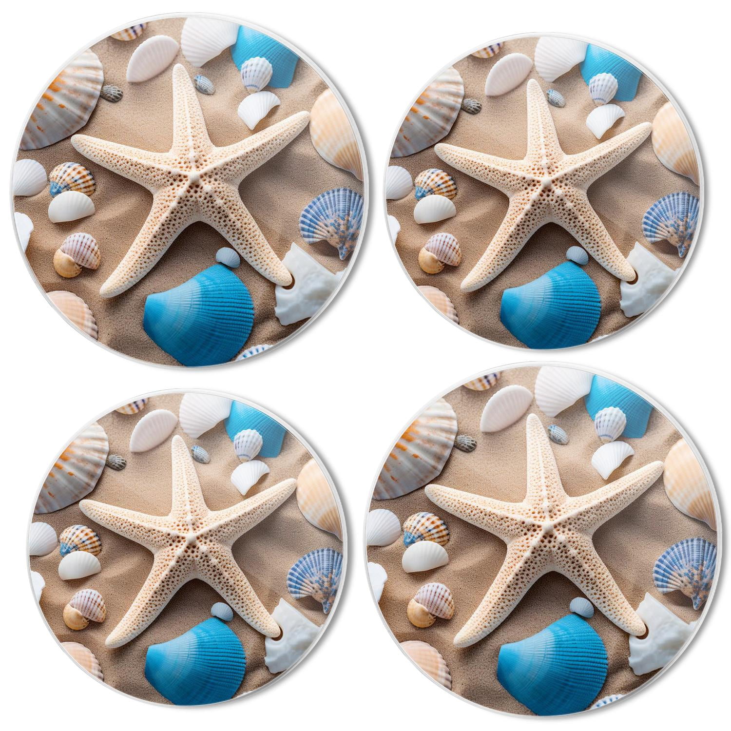 Bahomeck Gas Stove Burner Cover Set Of 4，Starfish Shell Pattern On The Beach Metal Stove Burner Covers，Electric Stove Burner Covers,Protecting Gas Stoves,Kitchen Decor，8 Inches And 74 Inches