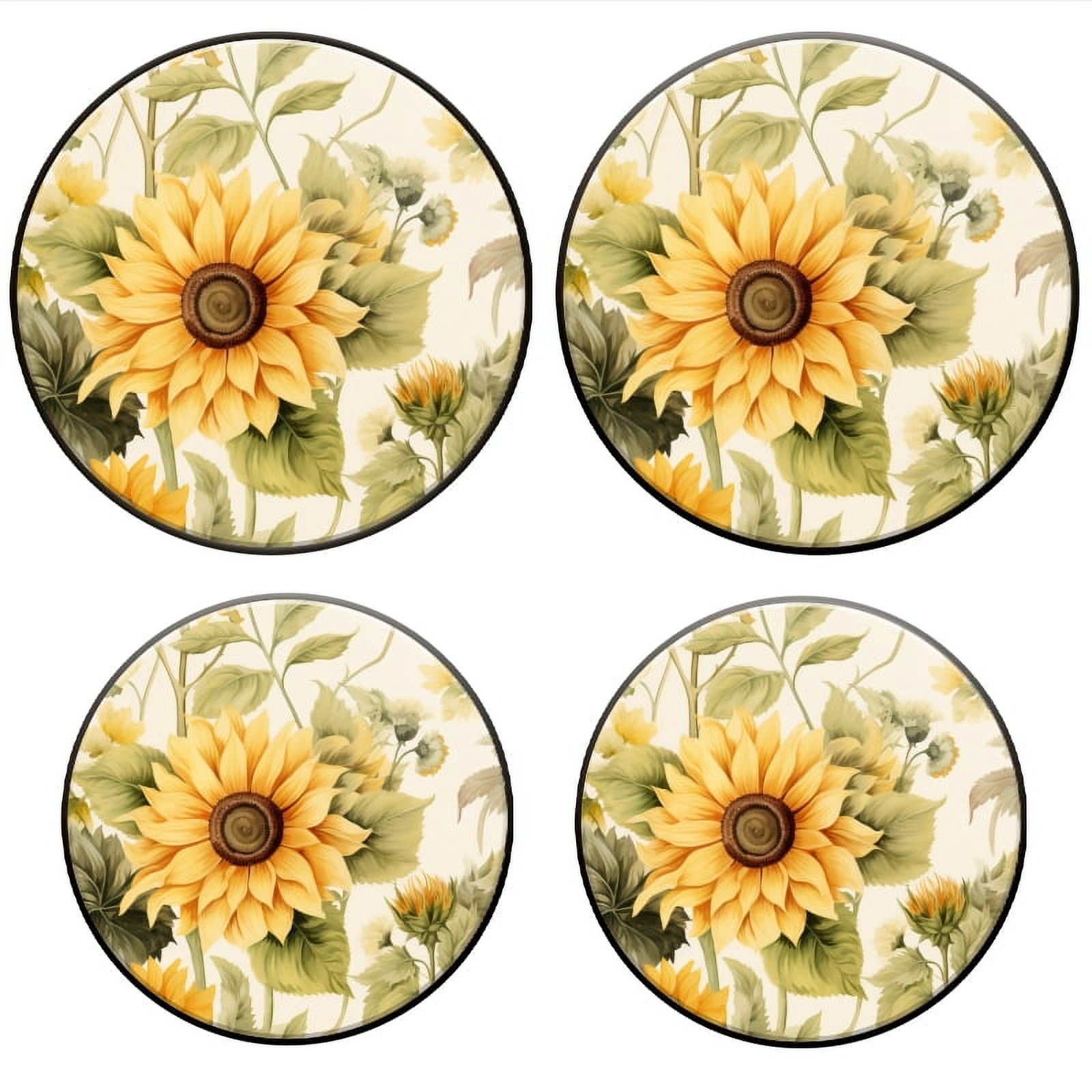 Bahomeck Gas Stove Burner Cover Set Of 4,Sunflowers And Green Leaves In The Style Of Watercolor Metal Electric Stove Burner Covers,Protecting Gas Stoves,Kitchen Decor，8 Inch And 10 Inch