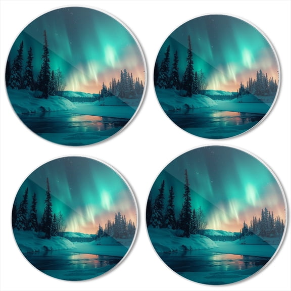 Bahomeck Gas Stove Burner Cover Set Of 4,The Northern Lights Dancing Above Snow-Covered Forests Metal Electric Stove Burner Covers,Protecting Gas Stoves,Kitchen Decor8 Inch And 10 Inch