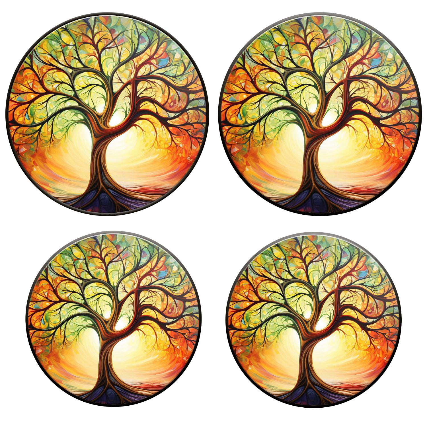 Bahomeck Gas Stove Burner Cover Set Of 4，Vibrant And Colorful Tree Of Life Metal Stove Burner Covers，Electric Stove Burner Covers,Protecting Gas Stoves,Kitchen Decor，8 Inches And 10 Inches