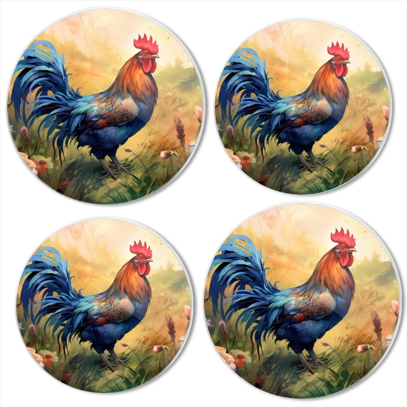 Bahomeck Gas Stove Burner Cover Set Of 4,Vibrant Rooster Standing Tall In The Center Of Idyllic Farm Scene Metal Electric Stove Burner Covers,Protecting Gas Stoves,Kitchen Decor，8 Inch And 10 Inch