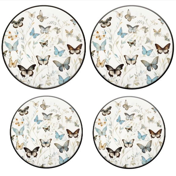 Bahomeck Electric Stove Burner Covers Set Of 4,White Wallpaper With Various Blue And Brown Butterflies Metal Gas Stove Burner Covers,Protecting Gas Stoves,8 Inch And 10 Inch