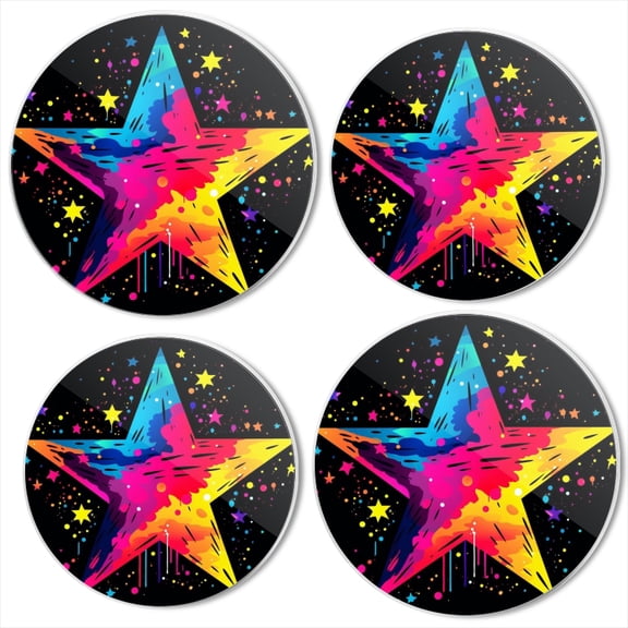 Bahomeck Gas Stove Burner Cover Set Of 4,Colorful Vector Illustration Of Vibrant Star On Black Background Metal Electric Stove Burner Covers,Protecting Gas Stoves,Kitchen Decor8 Inch And 10 Inch