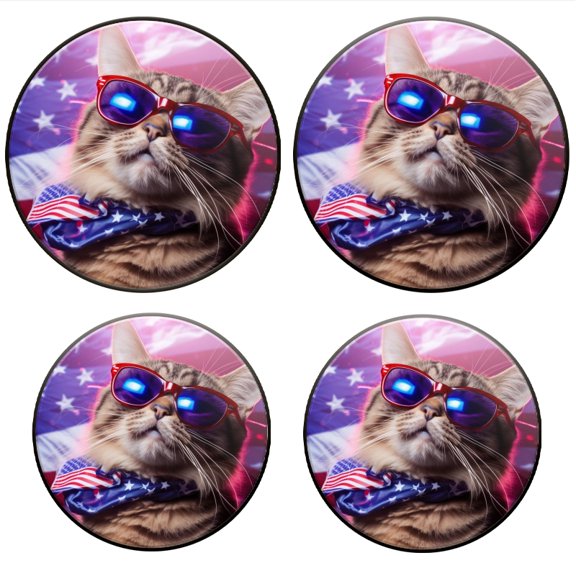Bahomeck Gas Stove Burner Cover Set Of 4,Cute Cat Wearing Blue Sunglasses With American Flag Scarf Metal Electric Stove Burner Covers,Protecting Gas Stoves,Kitchen Decor，8 Inch And 10 Inch