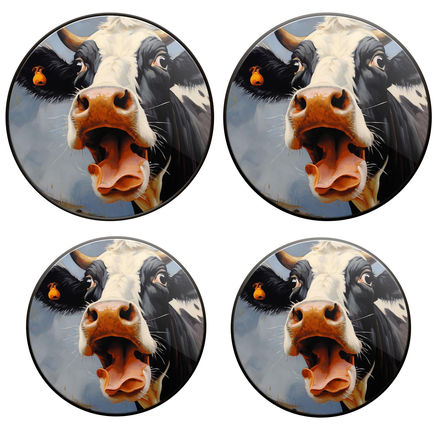 Bahomeck Gas Stove Burner Cover Set Of 4，Open Mouth Cow Oil Painting