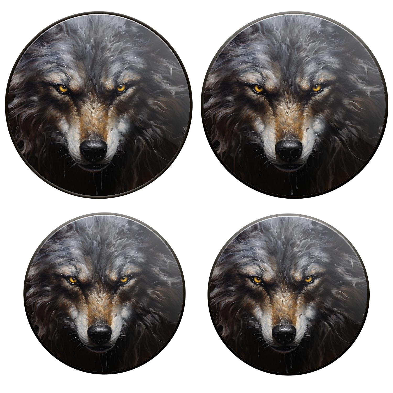 Bahomeck Gas Stove Burner Cover Set Of 4，SharpEyed Black Wolf Metal