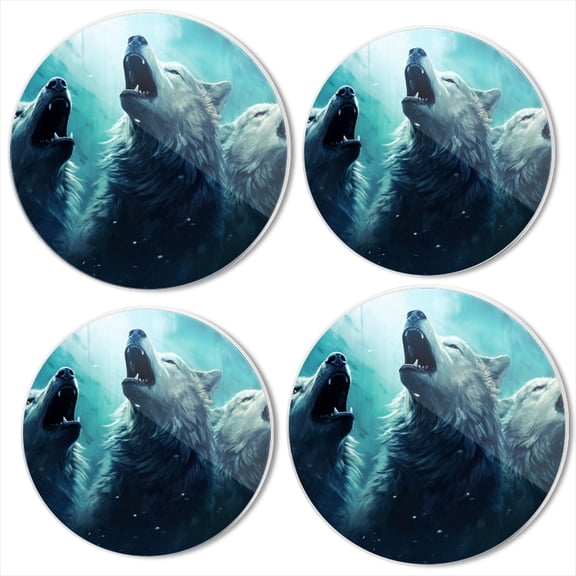 Bahomeck Gas Stove Burner Cover Set Of 4,White Wolves Howling In The Style Of Fantasy Art Metal Electric Stove Burner Covers,Protecting Gas Stoves,Kitchen Decor8 Inch And 10 Inch