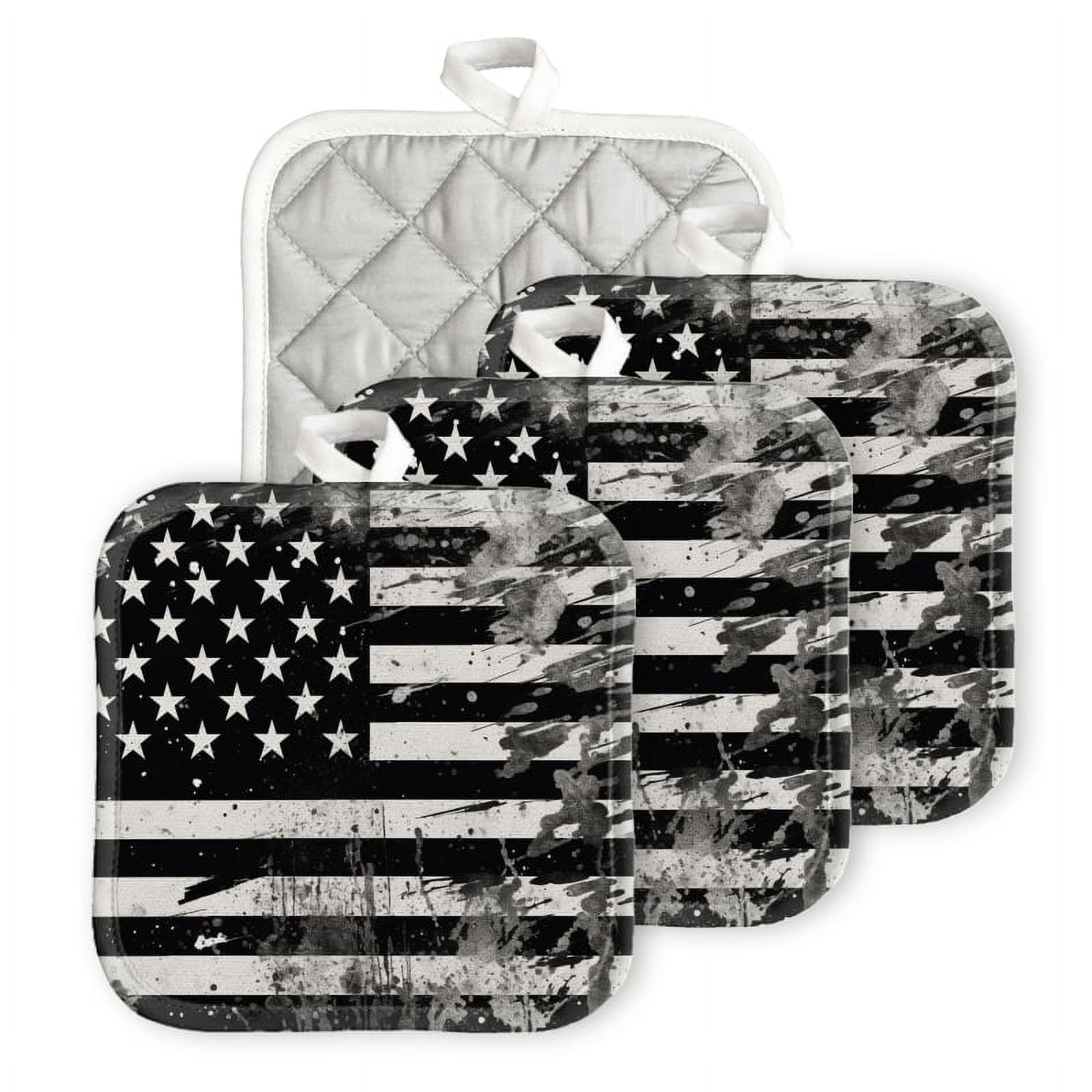 A Black and White American Flag with Red, White and Blue Stock Image