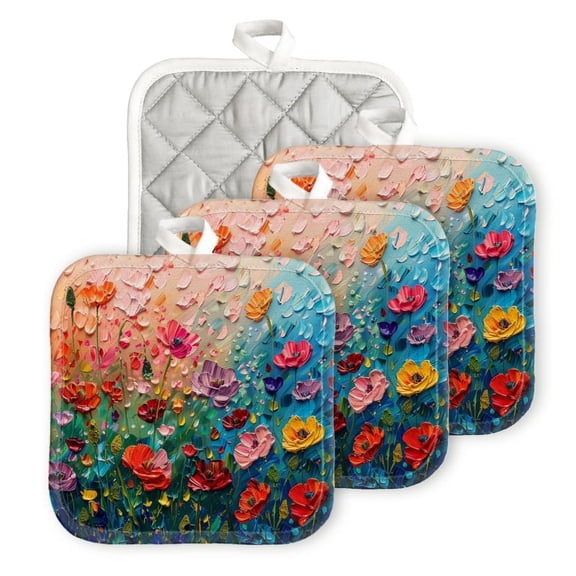 Bahomeck Heat Resistant Hot Pads 4 Pack Colorful Wildflowers Texture Ombre Rainbow Colors Square Pot Holder For Kitchen Cooking Oven And Bbq Grill With Hanging Loop Potholder Machine Washable