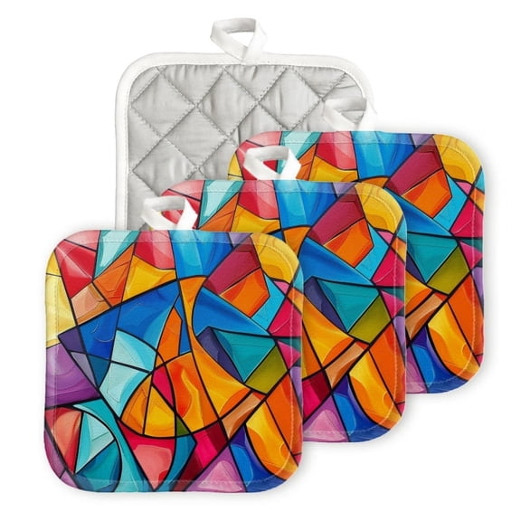 Bahomeck Heat Resistant Hot Pads 4 Pack Geometric Rainbow Delicate In The Style Of Pop Art Square Pot Holder For Kitchen Cooking Oven And Bbq Grill With Hanging Loop Potholder Machine Washable