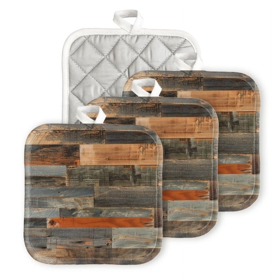 Bahomeck Pot Holder 4Pcs,Mixed Wood Wall Cladding With Various Types Of Planks Square Heat Resistant Hot Pads For Kitchen Cooking Oven With Hanging Loop Potholder Easy To Store