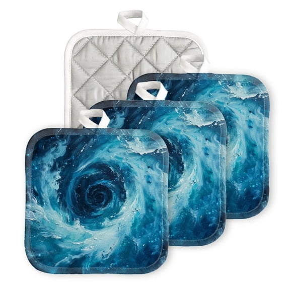 Bahomeck Heat Resistant Hot Pads 4 Pack Swirling Vortex Of Blue And White Water Square Pot Holder For Kitchen Cooking Oven And Bbq Grill With Hanging Loop Potholder Machine Washable