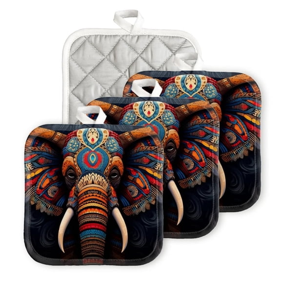 Bahomeck Pot Holder 4Pcs,Symmetrical Colorful Elephant With Wings Square Heat Resistant Hot Pads For Kitchen Cooking Oven With Hanging Loop Potholder Easy To Store