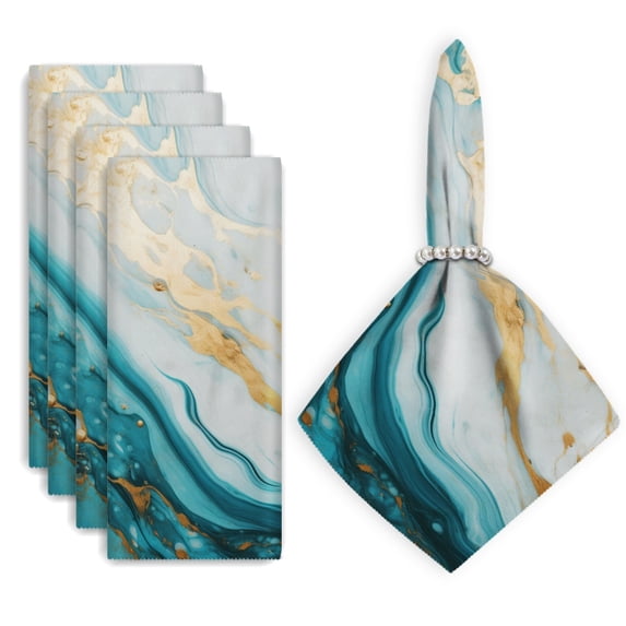 Bahomeck Napkins Set Of 4 Reusable Washable Square Fabric Dining Table Napkins Weddings Party Dinner Decor,18*18 Inch,Abstract Blue And White Marble With Golden Swirls