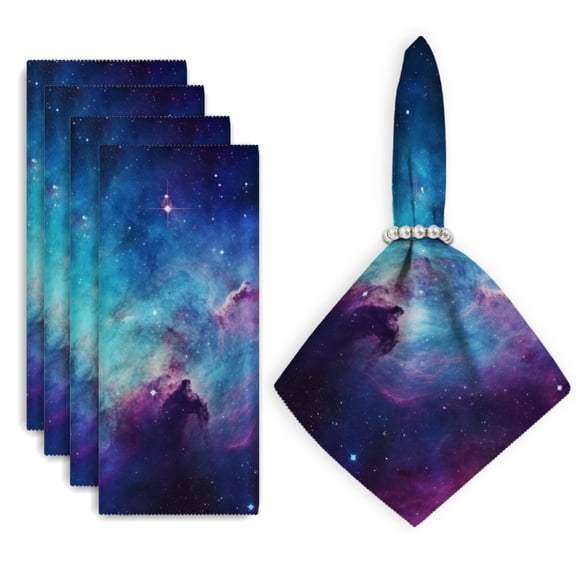 Bahomeck Napkins Set Of 4 Reusable Washable Square Fabric Dining Table Napkins Weddings Party Dinner Decor,18*18 Inch,Amazing Nebula In The Galaxy With Blue And Purple Colors