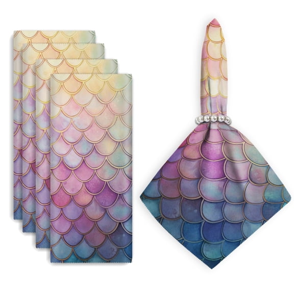 Bahomeck Napkins Set Of 4 Reusable Washable Square Fabric Dining Table Napkins Weddings Party Dinner Decor,18*18 Inch,Beautiful Mermaid Scales Pattern With Pastel Rainbow Colors