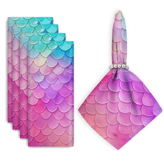 Bahomeck Napkins Set Of 4 Reusable Washable Square Fabric Dining Table Napkins Weddings Party Dinner Decor,18*18 Inch,Beautiful Mermaid Scales Pattern