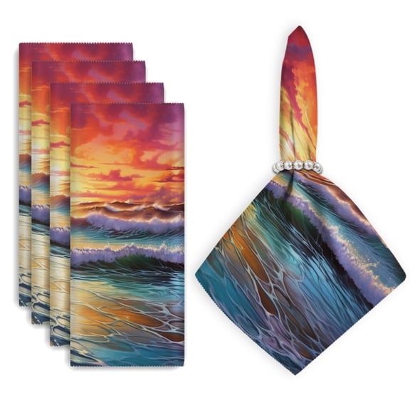 Bahomeck Napkins Set Of 4 Reusable Washable Square Fabric Dining Table Napkins Weddings Party Dinner Decor,18*18 Inch,Beautiful Ocean Scene With Waves Crashing Against The Shore