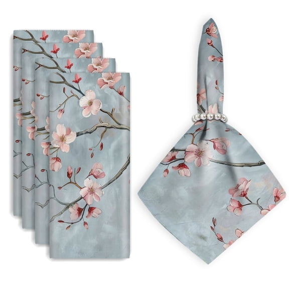 Bahomeck Napkins Set Of 4 Reusable Washable Square Fabric Dining Table Napkins Weddings Party Dinner Decor,18*18 Inch,Beautiful Oil Painting Of Cherry Blossoms With Pink And White Flowers
