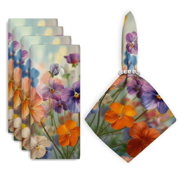 Bahomeck Napkins Set Of 4 Reusable Washable Square Fabric Dining Table Napkins Weddings Party Dinner Decor,18*18 Inch,Beautiful Painting Of Colorful Pansies In The Meadow