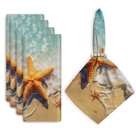 Bahomeck Napkins Set Of 4 Reusable Washable Square Fabric Dining Table Napkins Weddings Party Dinner Decor,18*18 Inch,Beautiful Starfish Lies On The Sand Of Beach