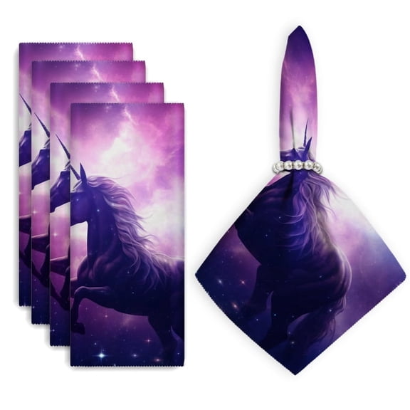 Bahomeck Napkins Set Of 4 Reusable Washable Square Fabric Dining Table Napkins Weddings Party Dinner Decor,18*18 Inch,Beautiful Unicorn In The Galaxy With Purple And Blue Colors