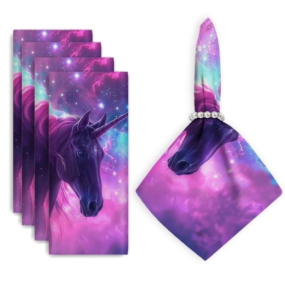 Bahomeck Napkins Set Of 4 Reusable Washable Square Fabric Dining Table Napkins Weddings Party Dinner Decor,18*18 Inch,Beautiful Unicorn In The Galaxy With Purple And Pink Colors