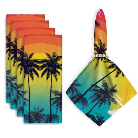 Bahomeck Napkins Set Of 4 Reusable Washable Square Fabric Dining Table Napkins Weddings Party Dinner Decor,18*18 Inch,Colorful Vector Illustration Of Palm Tree Silhouettes