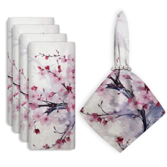 Bahomeck Napkins Set Of 4 Reusable Washable Square Fabric Dining Table Napkins Weddings Party Dinner Decor,18*18 Inch,Delicate Watercolor Painting Of Cherry Blossoms