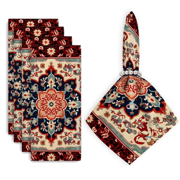 Bahomeck Napkins Set Of 4 Reusable Washable Square Fabric Dining Table Napkins Weddings Party Dinner Decor,18*18 Inch,Design With Arabesque Patterns And Floral Motifs