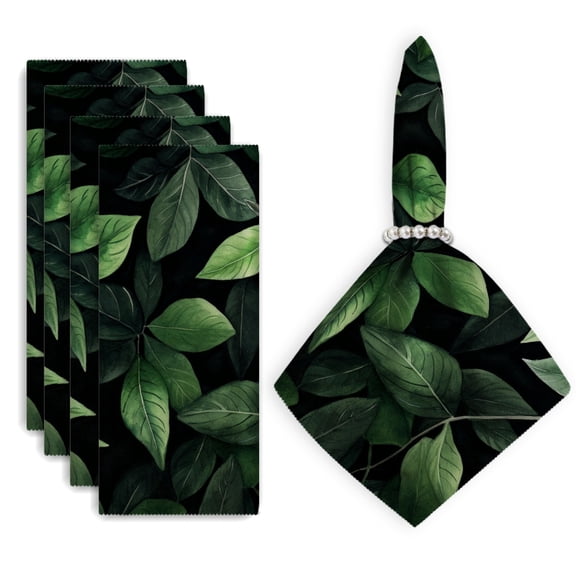 Bahomeck Napkins Set Of 4 Reusable Washable Square Fabric Dining Table Napkins Weddings Party Dinner Decor,18*18 Inch,Flat Lay Of Lush Green Leaves On A Black Background
