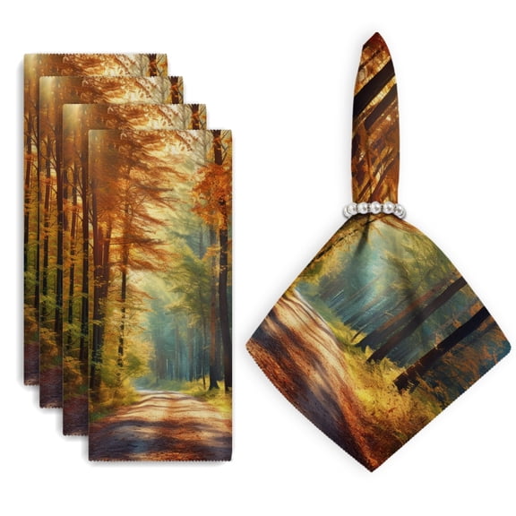 Bahomeck Napkins Set Of 4 Reusable Washable Square Fabric Dining Table Napkins Weddings Party Dinner Decor,18*18 Inch,Forest Scene With Tall Trees And Sunlight Filtering Through The Leaves
