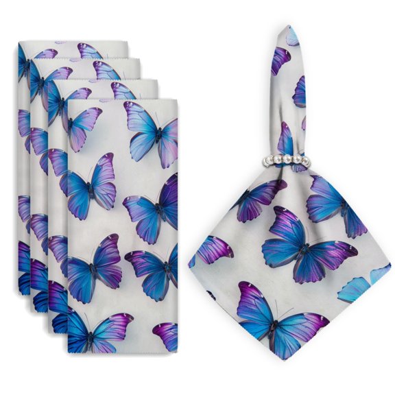 Bahomeck Napkins Set Of 4 Reusable Washable Square Fabric Dining Table Napkins Weddings Party Dinner Decor,18*18 Inch,Lot Of Blue And Purple Butterflies On White Background