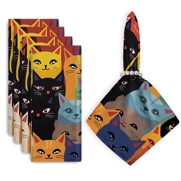 Bahomeck Napkins Set Of 4 Reusable Washable Square Fabric Dining Table Napkins Weddings Party Dinner Decor,18*18 Inch,Many Different Cute Cats Each With Unique Face