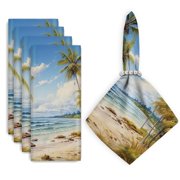 Bahomeck Napkins Set Of 4 Reusable Washable Square Fabric Dining Table Napkins Weddings Party Dinner Decor,18*18 Inch,Painting Of The Beach In Fiji With Palm Trees And Ocean Waves