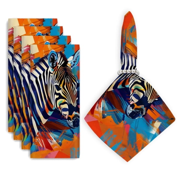 Bahomeck Napkins Set Of 4 Reusable Washable Square Fabric Dining Table Napkins Weddings Party Dinner Decor,18*18 Inch,Pop Art-Inspired Digital Painting Of African Zebra