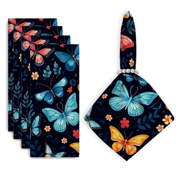 Bahomeck Napkins Set Of 4 Reusable Washable Square Fabric Dining Table Napkins Weddings Party Dinner Decor,18*18 Inch,Seamless Pattern Of Colorful Butterflies In Various Shades