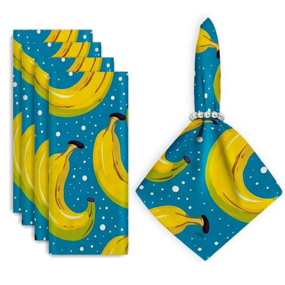 Bahomeck Napkins Set Of 4 Reusable Washable Square Fabric Dining Table Napkins Weddings Party Dinner Decor,18*18 Inch,Yellow Bananas On Blue Background