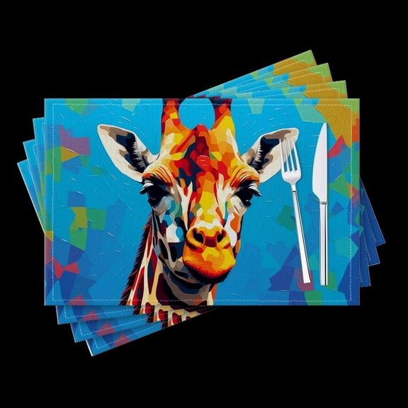 Bahomeck Placemats Set Of 4 Rectangle Linen Cotton Placemats For Dining Table Fade Resistance Washable Heat Resistant18*12Inch,Abstract Vector Art Of Giraffe Portrait With Bright Colors