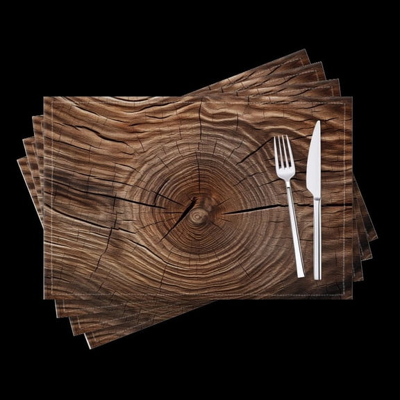 Bahomeck Placemats Set Of 4 Rectangle Linen Cotton Placemats For Dining Table Fade Resistance Washable Heat Resistant，18*12Inch,Detailed Of The Cross-Section Of Tree