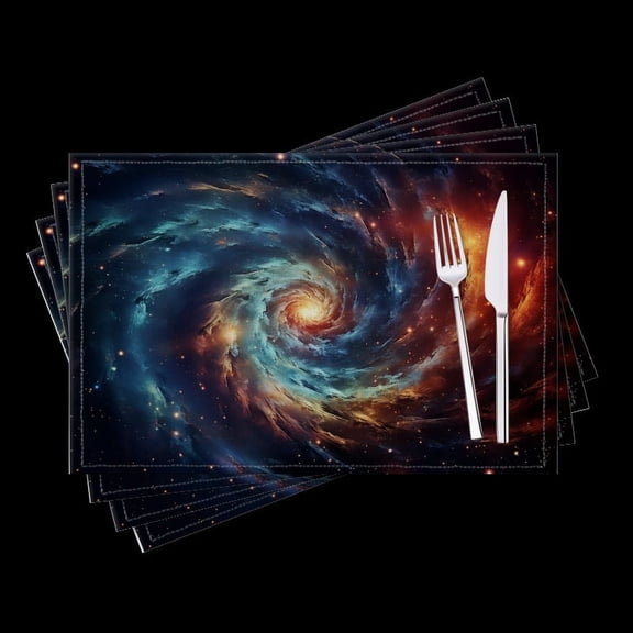 Bahomeck Placemats Set Of 4 Rectangle Linen Cotton Placemats For Dining Table Fade Resistance Washable Heat Resistant18*12Inch,Spiral Galaxy With Swirling Colors And Stars